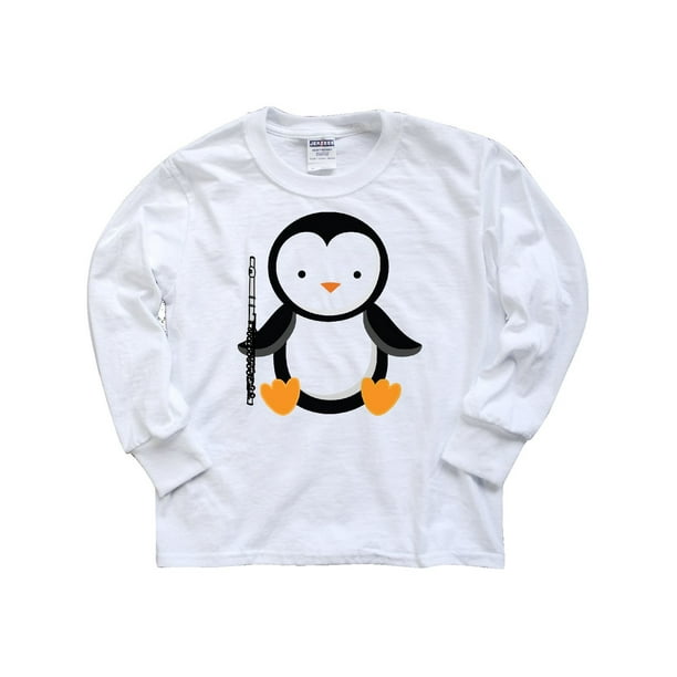 Juniors Cute Penguin Off-Shoulder Long Sleeve T-Shirt Black 